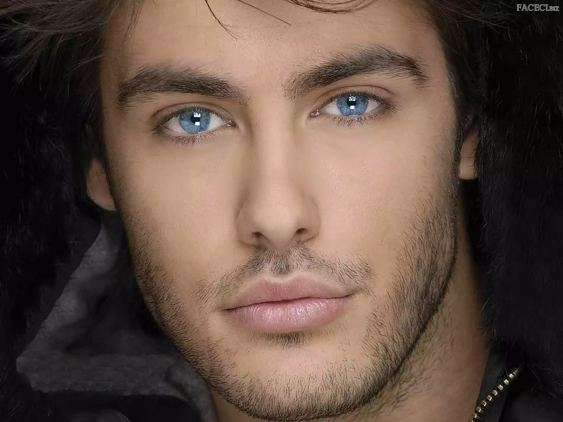 Brunet, Przystojny, Zarost, Oczy, Mężczyzna, Niebieskie