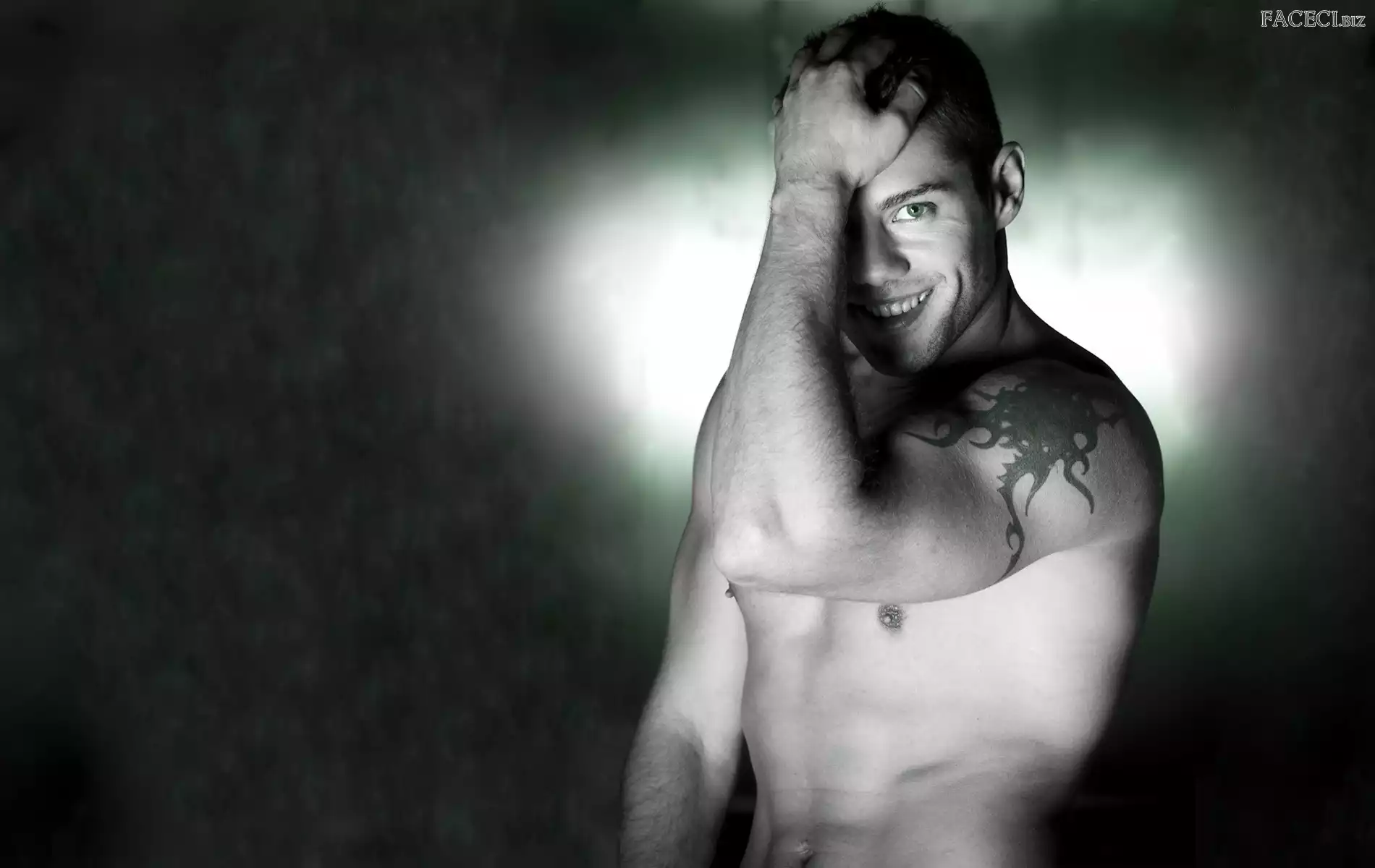 Zielone, Tatuaż, Mężczyzna, Oczy